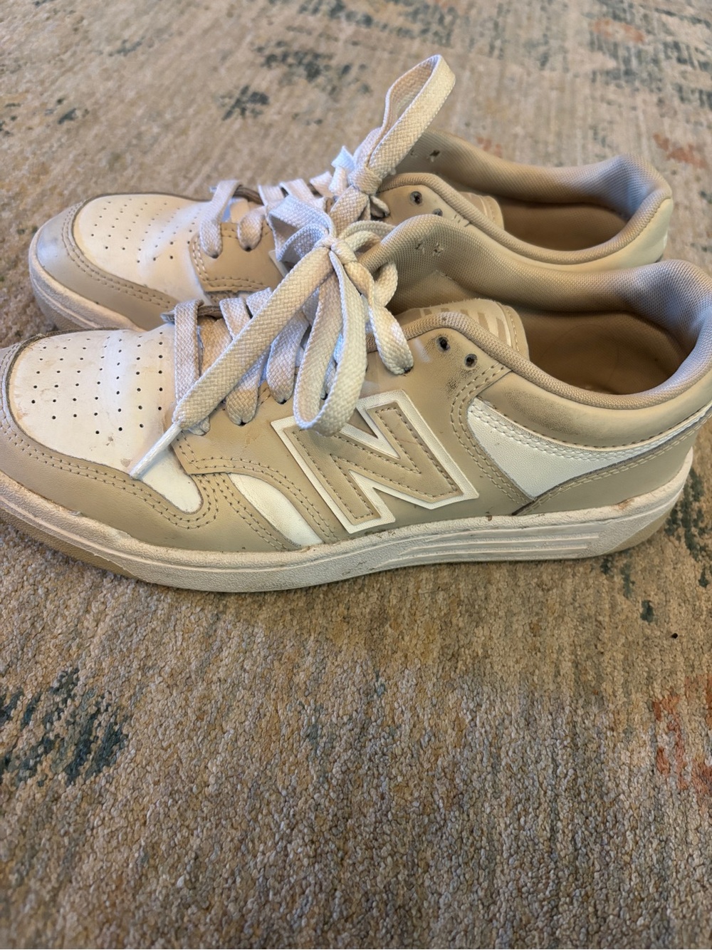 New Balance Beige and White Low-Top Sneakers